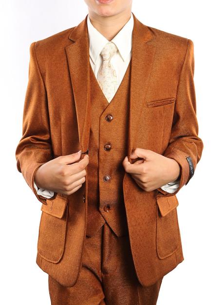 Boys Solid Rust slim fit Suit