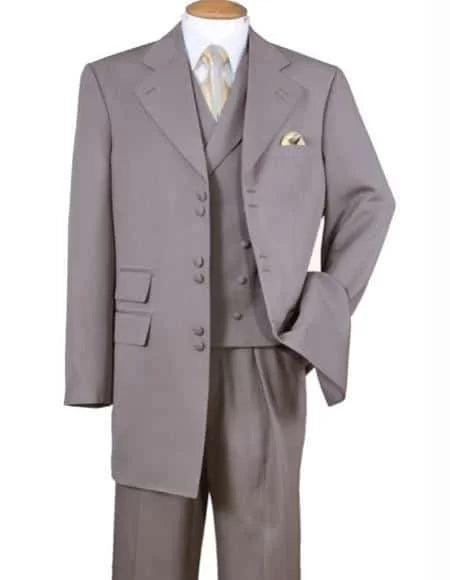 Mens 6 Button Light Brown Wide Notch Lapel 100% Denim Double Breasted Vest Zoot Suit
