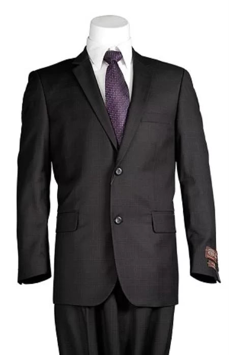 Vitali Black Windowpane 2 Button Men's Slim Cut Suit